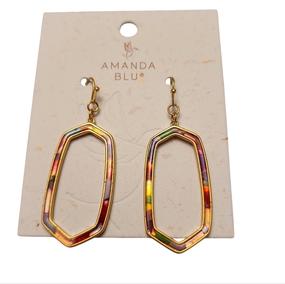 Gold Tone Hexagon Drop Earrings - Picture 1 of 4